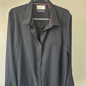 Modern Ambition Black Tuxedo-Style Button-Down Blouse